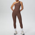 New arrival cross-border double-sided brushed nude tight one-shoulder vest sports suit running fitness yoga clothes two-piece set