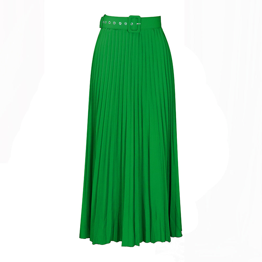 D293p with belt european and american clothing new arrival high waist large skirt mid-length pleated elegantdrapedexport skirt