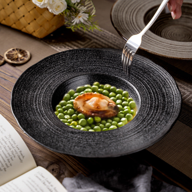 Classy texture ceramic plate restaurant hotel high-looking soup plate pasta plate cooking plate plate home straw hat plate