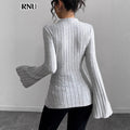 Fashion cross-border  spring new arrival pit half turtleneck silm elegant women's inner bell sleeve bottom shirt