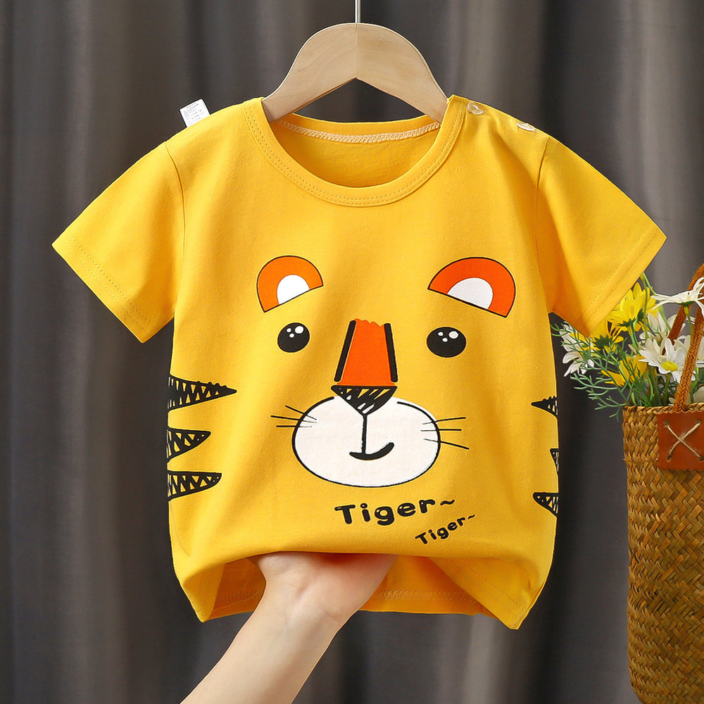 Kids' short-sleeve t-shirt, 100% cotton, baby undershirt, boys' and girls' summer top, 0-7 years old, dropshipping available