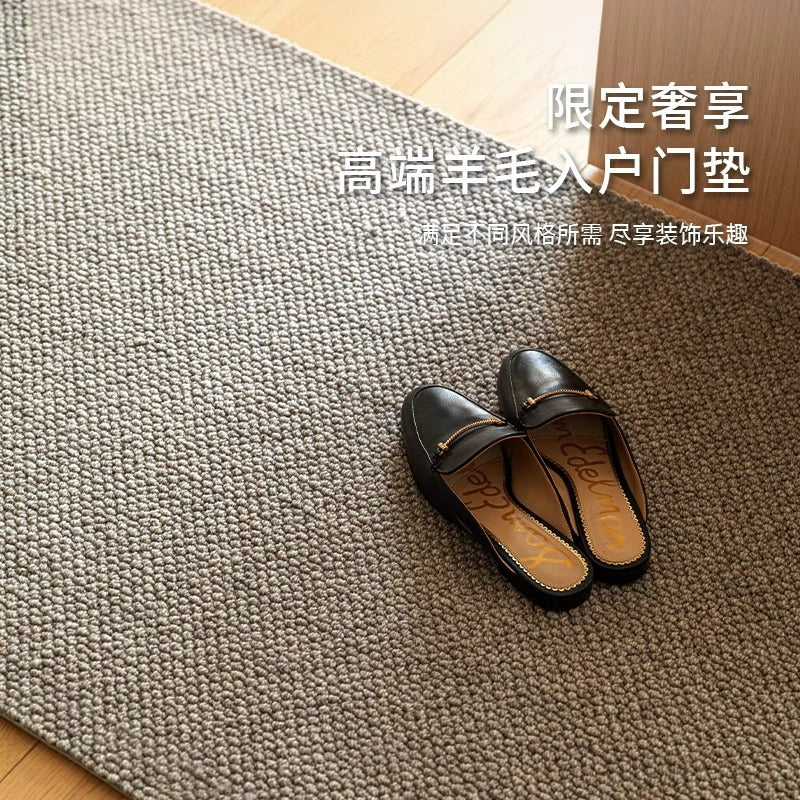 Wool solid color high-end luxury entrance door mat, light luxury premium carpet, front door hallway foot mat, stain resistant