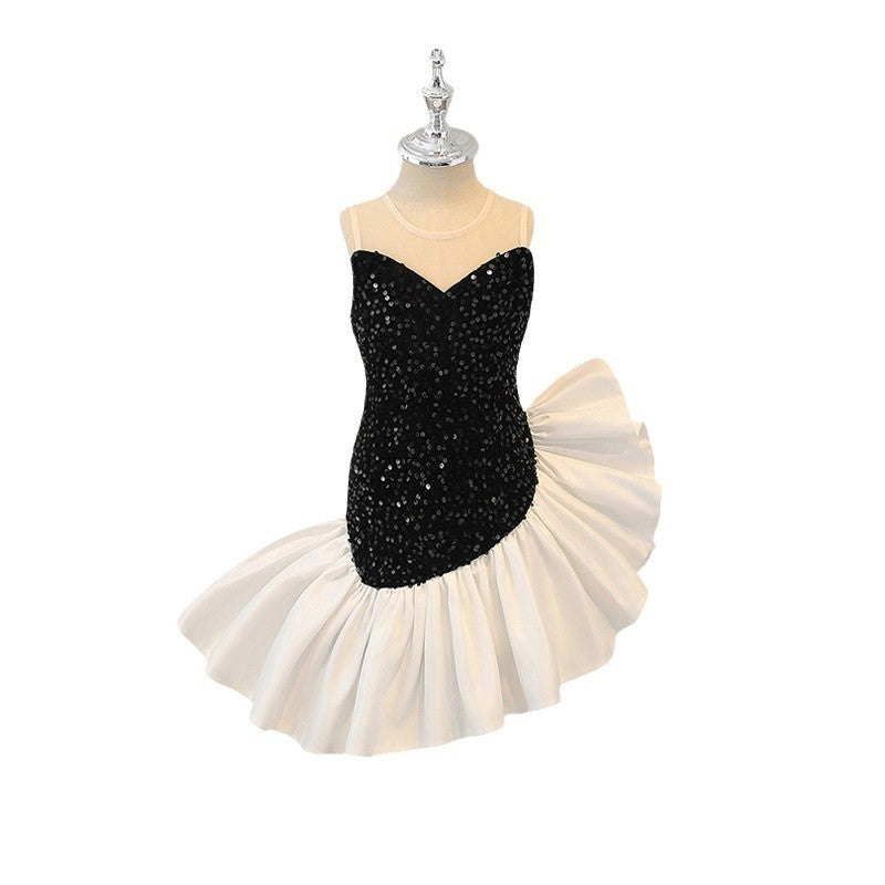 Custom european and american style baby dress princess gown sequin patchwork mermaid slim fit round neck cute odm evening dress