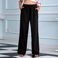 spring/autumn  hot-selling elastic waist cotton linen versatile straight-leg wide-leg casual pants (us/eu cross-border)