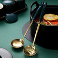 Household large soup spoon long handle hot pot colander set stainless steel popular scandinavianaccessible luxury style emerald spoon