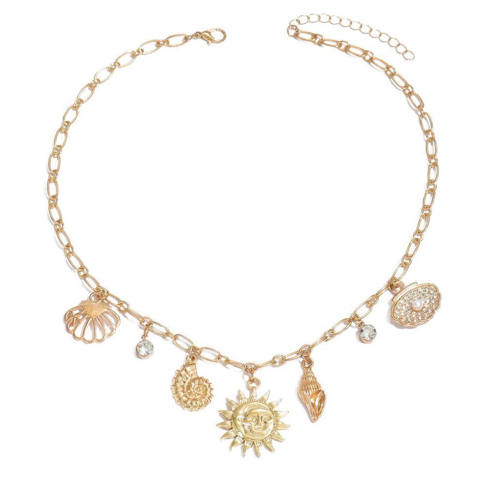 European and american cross-border new arrival: ocean-inspired seashell and conch necklace with minimalist design, sunflower and smiley face pendants for women