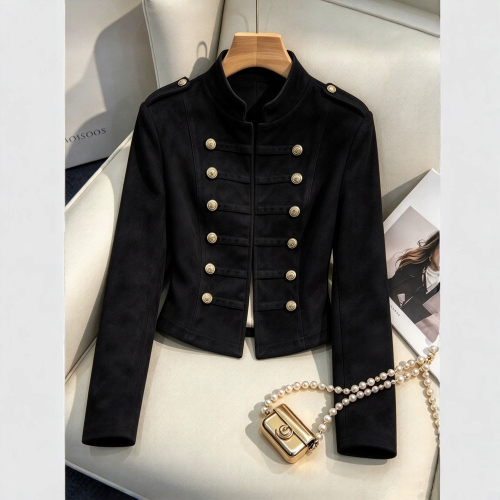 cross-border fashion women's retro slim-fit short napoleon collar jacket