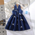 new cross-border european and american style girls' halter denim collar dress with denim bow detail