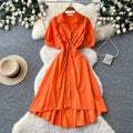 Commuting style polo collar short-sleeved shirt dress women's summersense of design waist slimming look a-line skirt summer