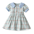 Girls' vintage cotton plaid dress - french collar, kids' & baby summer  new arrival, short sleeve princess dress