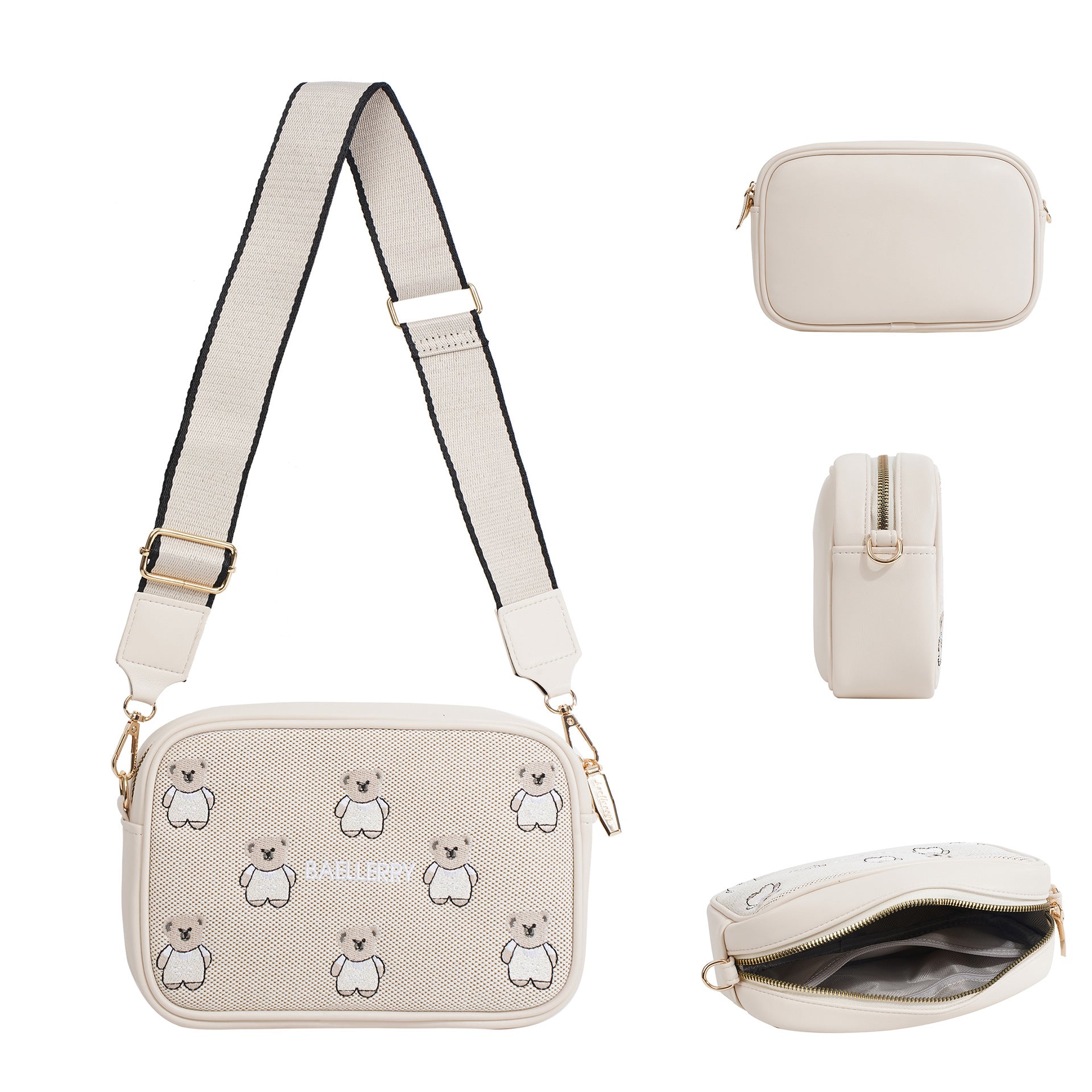 New bear embroidered women's shoulder bag bag messenger bag women's large-capacity hot-selling women's bag fashion pu Korean niche