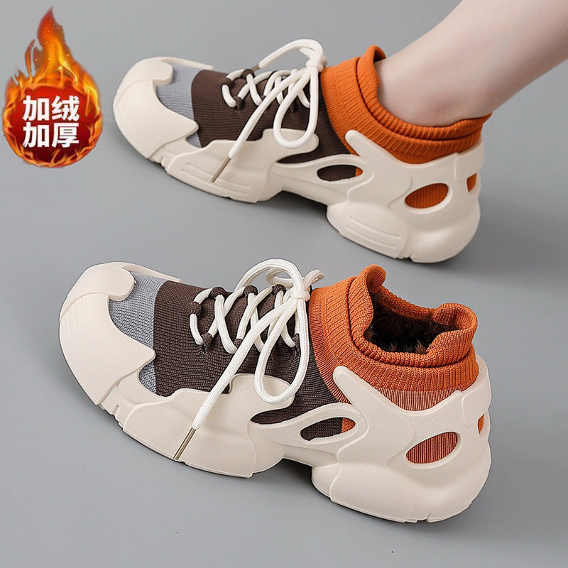 Women's mid-cut winter shoes: new winter collection - fleece-lined, extra thick cotton shoes, cold-weather protection, warm, casual, thick-soled athletic shoes for women