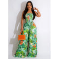 X6287 cross-border   fashion women's floral print sleeveless collarless pants jumpsuit