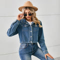American hot girl   new cross-border export washed denim cropped jacket top long sleeve women's