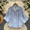 Korean style fashionable young lady shirt -  new arrival - versatile commute, casual, slimming long sleeve striped top for summer