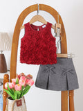 Baby clothing kids set children outfit burgundy sleeveless tops + gray shorts