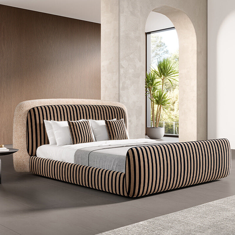 Modern casual wedding bed fendi blended color matching classy large apartment master bedroom bed 1.8m soft pack double fabric bed