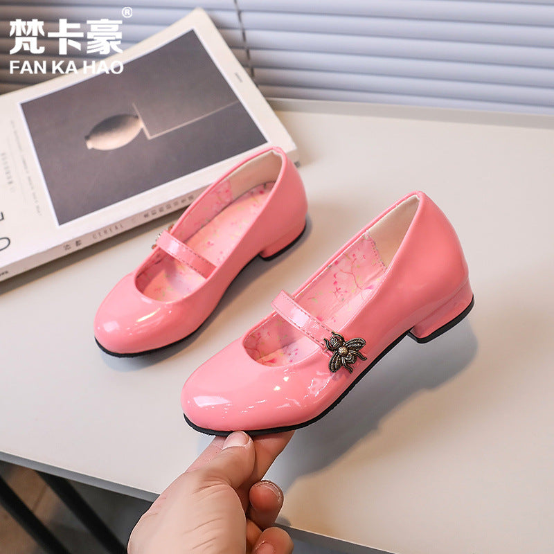 Girls' patent leather dress shoes -  spring/autumn new collection - round toe performance shoes for kids - korean style - sizes for mid-to-large children