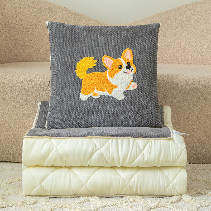 Cartoon chenille throw pillow blanket - dual-use office nap pillow, car travel foldable dopamine pillow blanket