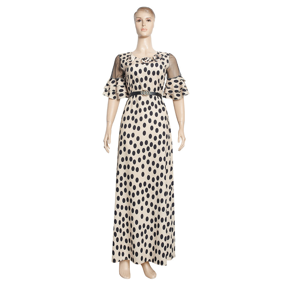 sourcing:  &  - african plus size women's slimming long a-line dress with polka dot lace detail