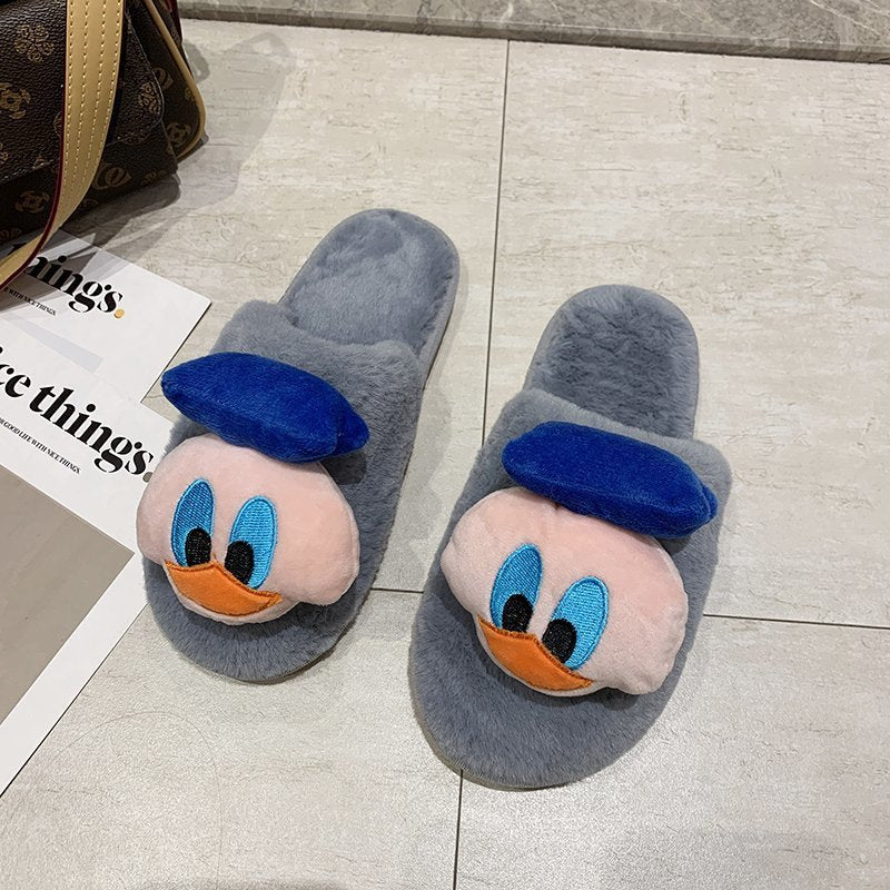 Fluffy slippers 2024 new winter cotton slippers home women's cartoon indoor men's couple home fluffy slippers