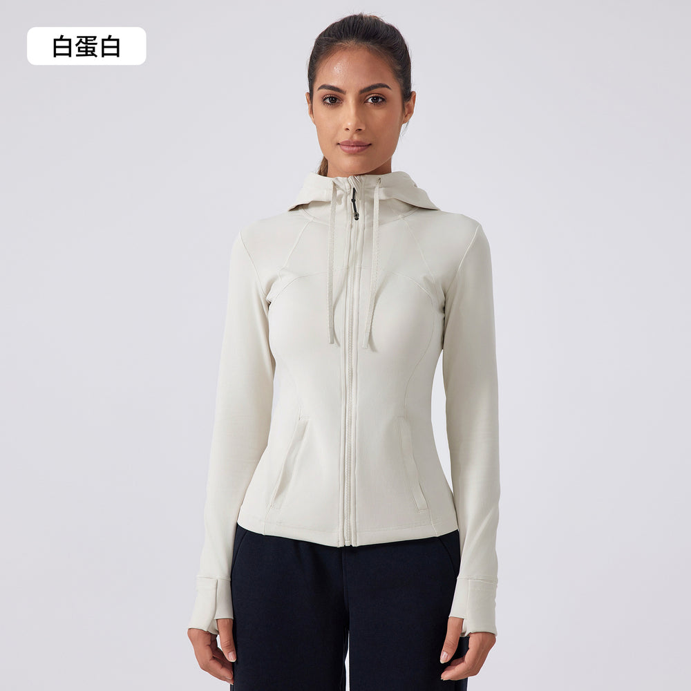 New women's fleece-lined yoga jacket - slim fit, tight-fitting, hooded activewear top for running and fitness - daw179