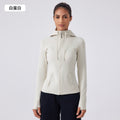 New women's fleece-lined yoga jacket - slim fit, tight-fitting, hooded activewear top for running and fitness - daw179