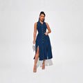 Amazon independent station  cross-border women's denim dress fashion sleeveless slit long dress women