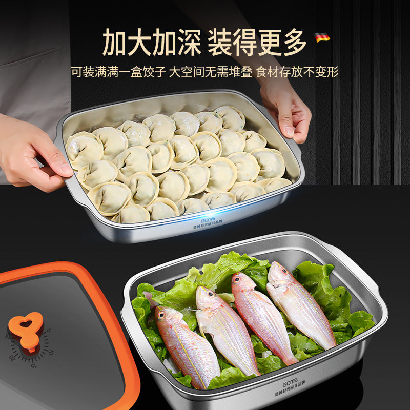 316 stainless steel large capacity glass cover lunch box kitchen sealed storage box household food grade refrigerator fresh-keeping box