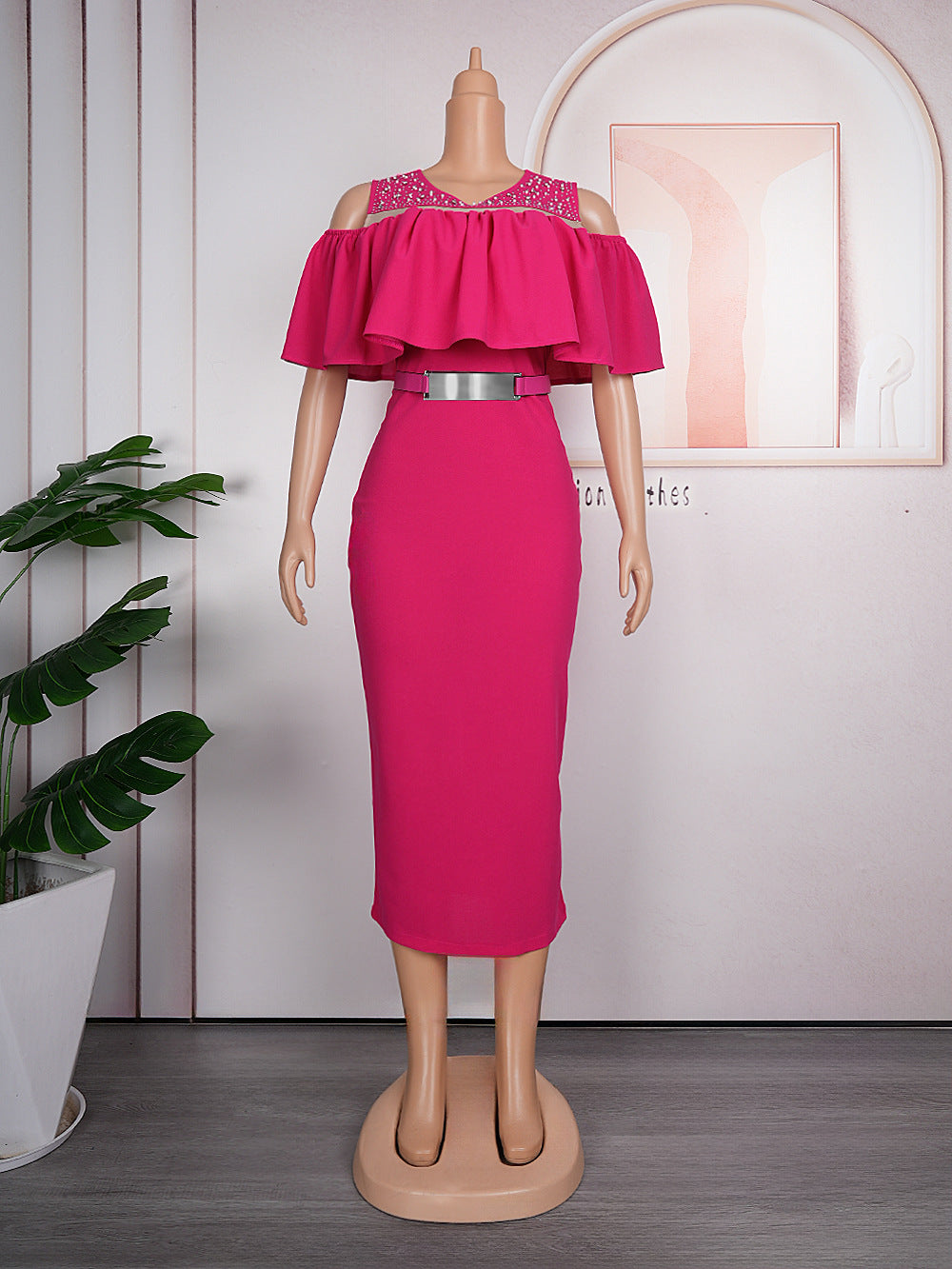 new european and american export hot seller  african plus size fashion women's ruffle dress with belt