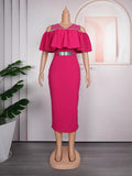 new european and american export hot seller  african plus size fashion women's ruffle dress with belt