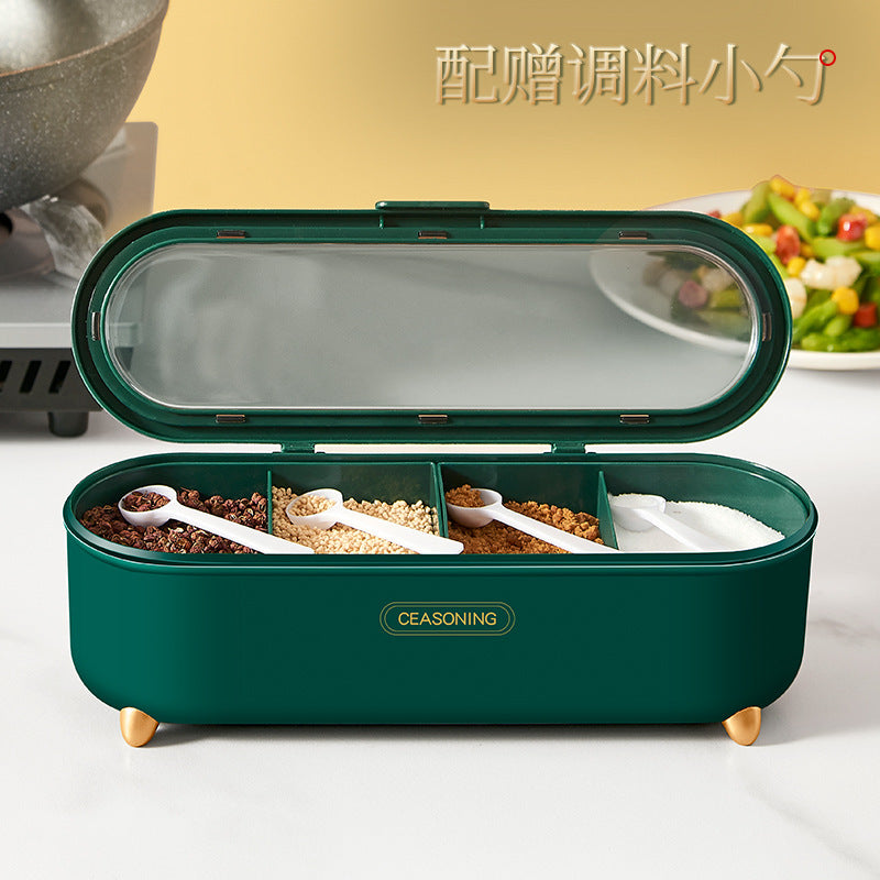 Desktop seasoning box, kitchen seasoning can, grid clamshell storage seasoning box, transparent sealed plastic seasoning box