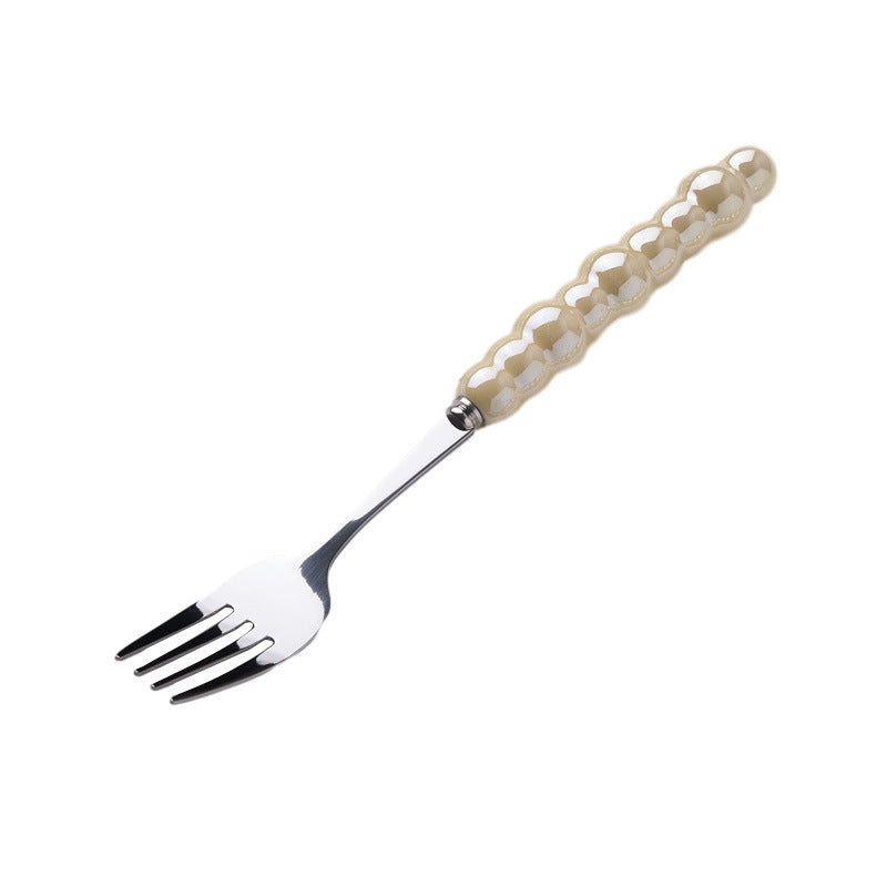 Light luxury style ins knife, fork, spoon, pearl handle, stainless steel tableware, creative fork, household high-looking mooncake knife and fork