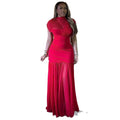 European and american cross-border women's fashion:  summer new arrival - elegant mock neck slim-fit padded long red dress