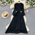 Retroelegance style lantern sleeve v necklacepatchworkdress female k-style waist slimming lookelegant long skirt