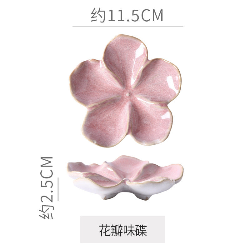 Retro japanese ceramic dish flower shape small dish creative dish dipping dish side dish multi-color kiln dish