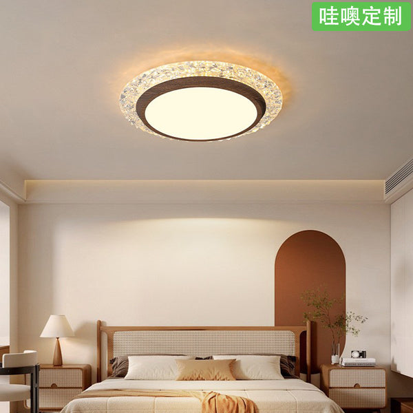 [Wow] Medieval ceiling lamp American retro wabi-sabi wind wood grain minimalist round walnut eye protection super bright