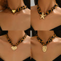 Leopard print love necklace wholesale european and american cross-border niche trendy jewelry hip-hop style star heart choker necklace