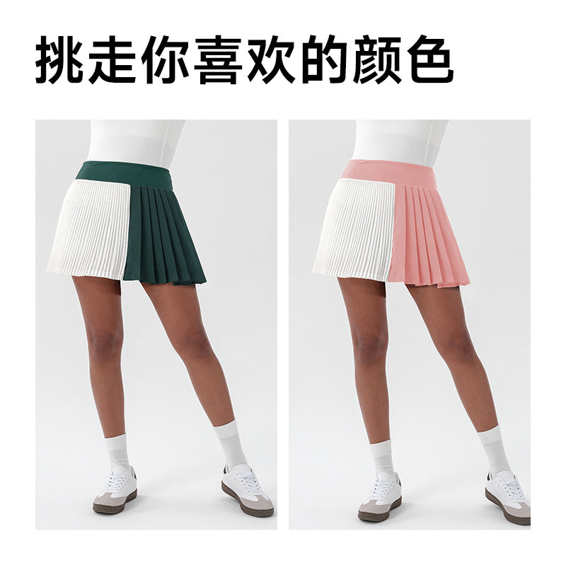 Spring/summer new color block yoga skirt - tight fit, stretchy golf & tennis skirt - anti-exposure running sports skort for women
