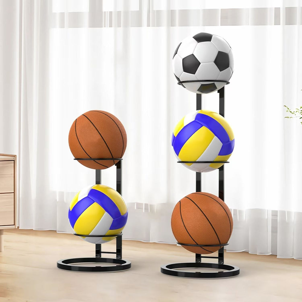 Ball storage rack - home basketball storage, soccer & sports multifunctional organizer, indoor multi-tier ball display stand