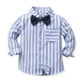 Boys' suit set: autumn long-sleeve striped shirt, overalls, bow tie - gentleman's outfit for baby's first birthday