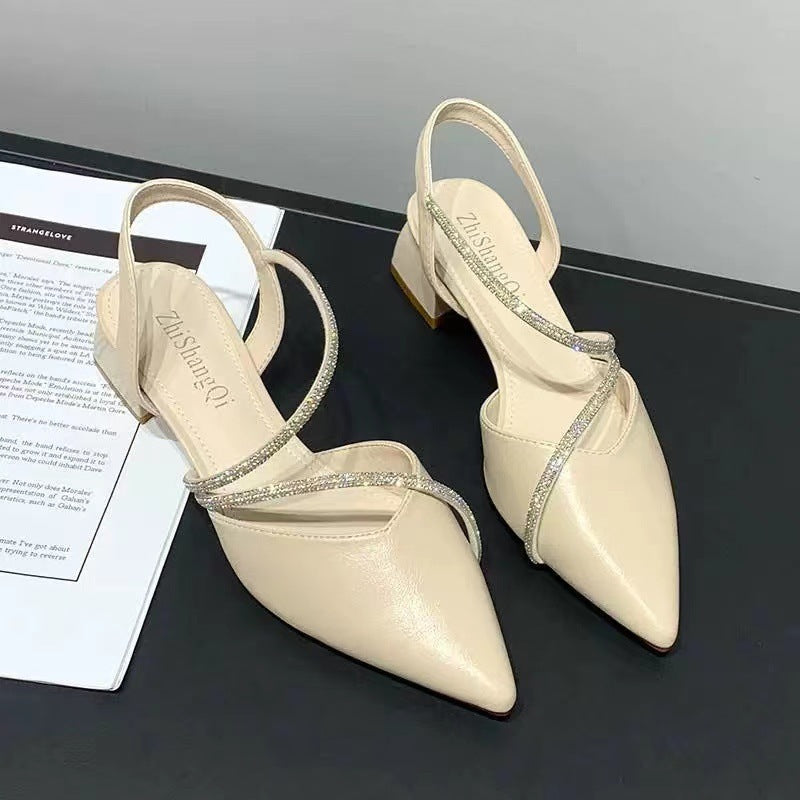 Stunning 2024 new women's sandals: chunky heel, french style, summer high heels, closed-toe shoes, pointed toe pumps, elegant women's footwear