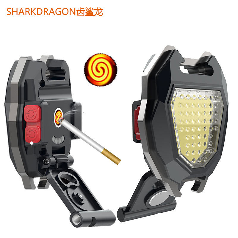 Cross-border new multi-function keychain light Type-C rechargeable cigarette lighter outdoor camping portable COB flashlight