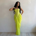 exclusive supply of fashion suspender long skirt, waist-cinching chiffon pleated hip-hugging dress, party dinner dress