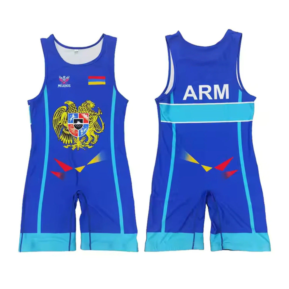 Sublimation full body print men's one-piece wrestling suit custom match weightlifting suit men's and women's free wrestling one-piece vest