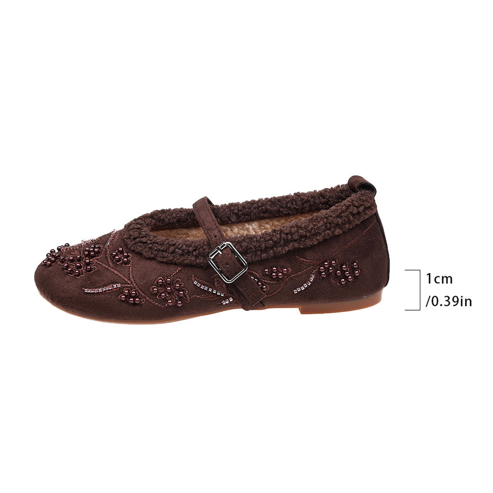 Hot-selling plus size women's shoes for export,  new collection: soft sole embroidered beaded round toe low-cut cotton mary janes