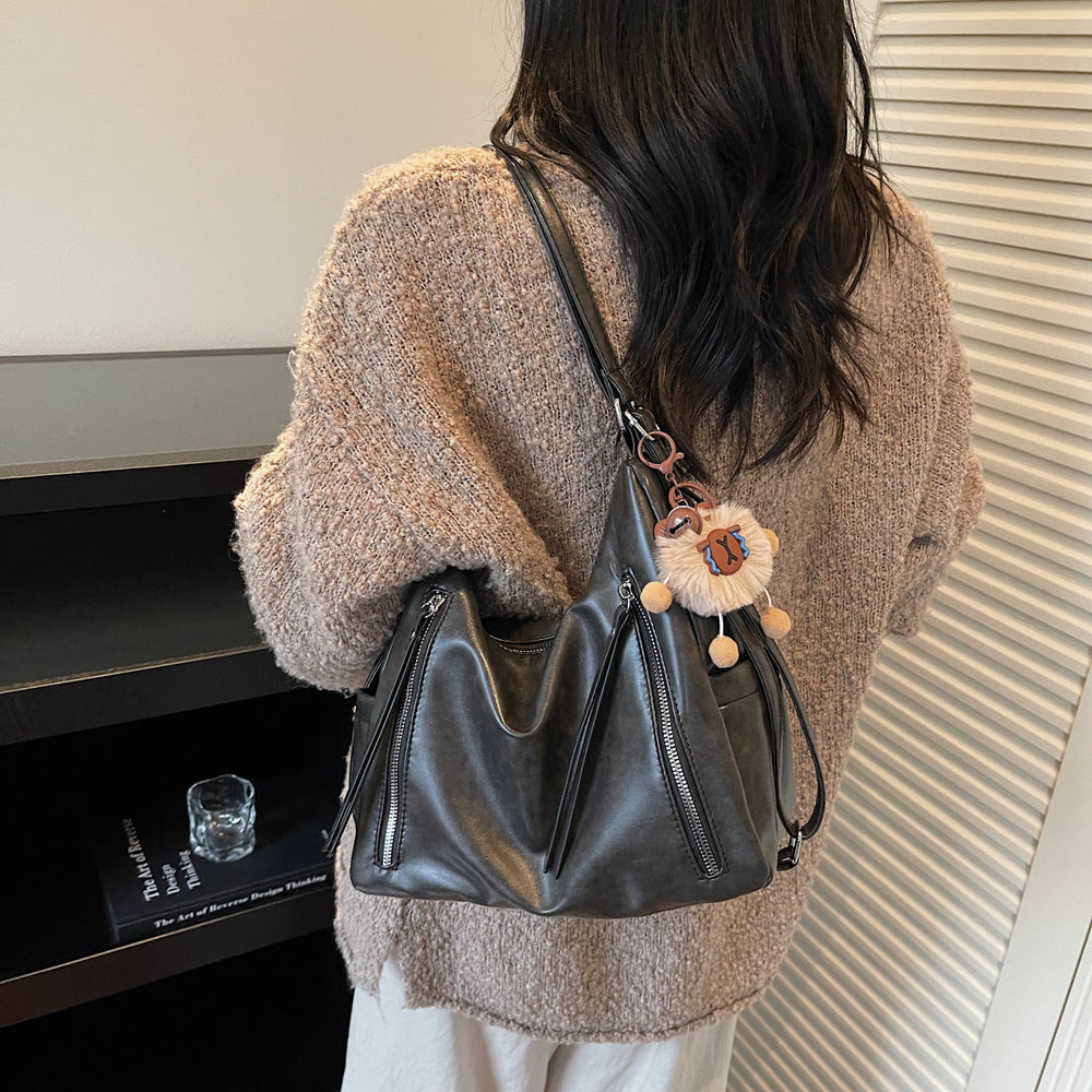 2025 new autumn/winter korean style minimalist commuter tote bag - oil wax leather, large capacity, shoulder bag, crossbody bag, premium backpack
