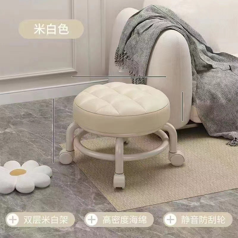 Acrylic swivel stool with low seat, silent transparent backrest, small chair with casters, baby-sitting stool, trendy shoe changing stool