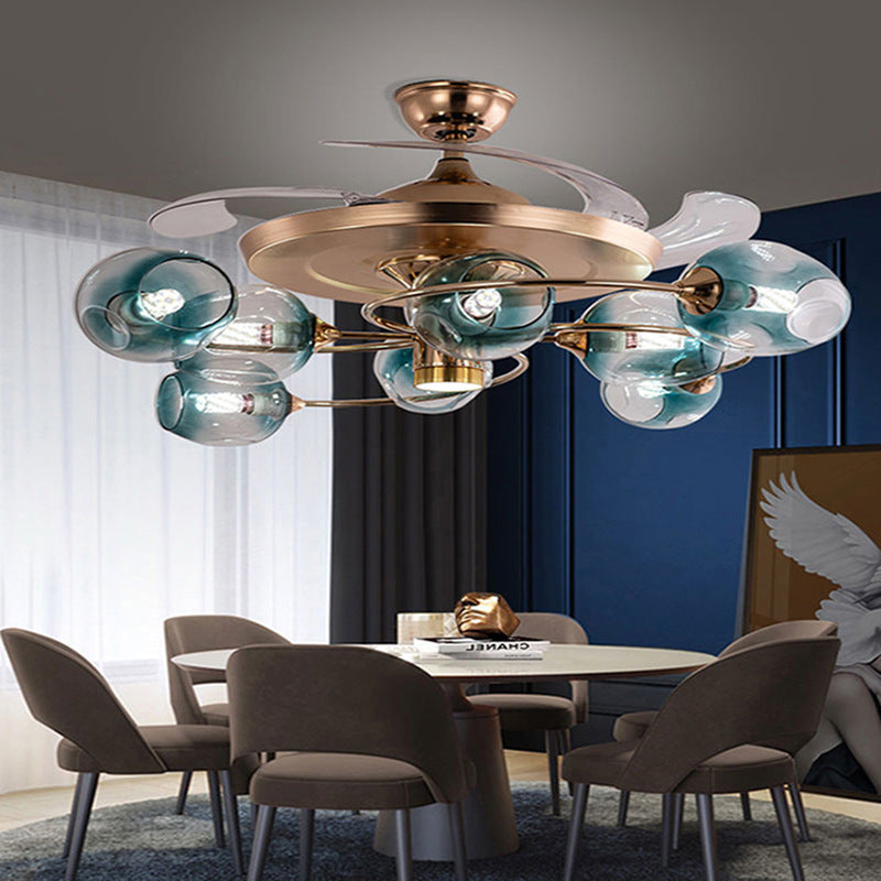 Whole house smart golden magic bean invisible fan light Nordic crystal light luxury ceiling fan light living room dining room integrated lamp