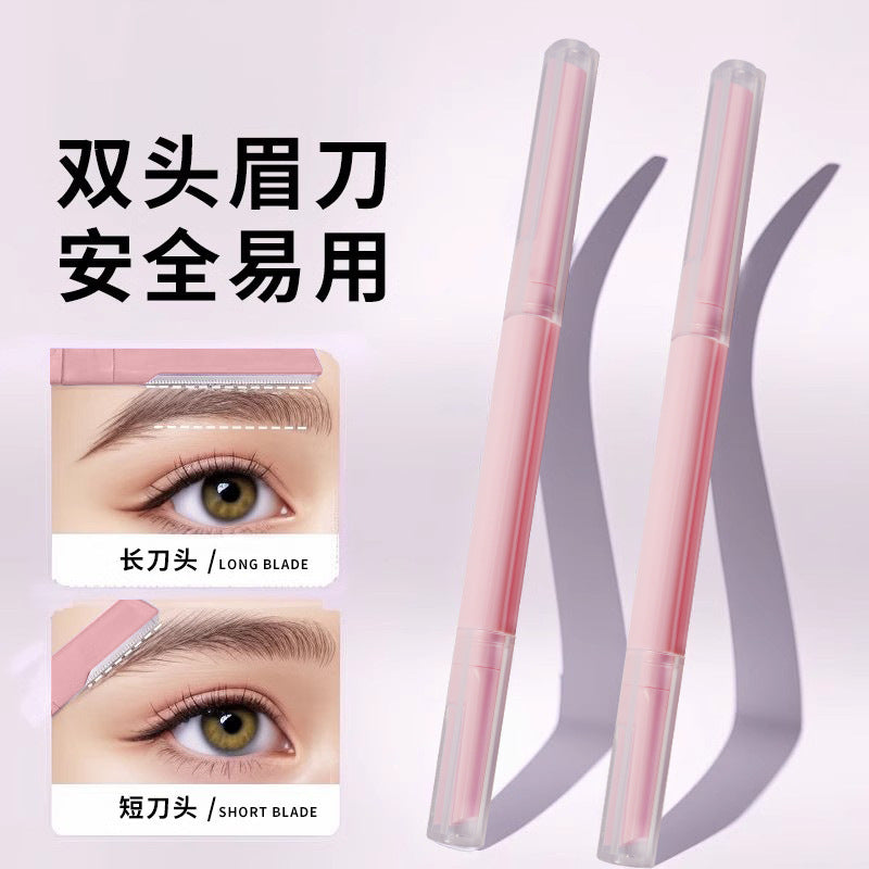 2-piece straight-handle double-ended eyebrow razor set - women's stainless steel eyebrow shaping kit - portable eyebrow grooming tool set